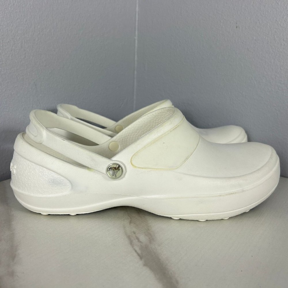Crocs Bistro Clogs White, Black Bottom Slip Resistant Pads Women 11 NOTE colors - Picture 5 of 8